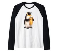 Mignon Pingouin Oiseau profitant d'un café glacé drôle Amateur de café Manche Raglan
