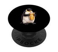 Mignon Pingouin Oiseau profitant d'un café glacé drôle Amateur de café PopSockets PopGrip Adhésif