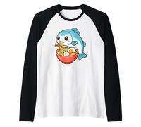 Mignon Poisson Mangeant Ramen Kawaii Amateur de Sushi Manche Raglan