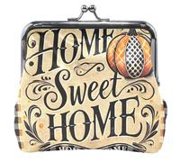 Mignon porte-monnaie en cuir pour femme avec serrure à baiser pour la maison, sac à langer citrouille à carreaux, Home Sweet Citrouille à carreaux, Classique