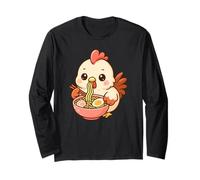 Mignon Poulet Mangeant Ramen Kawaii Art Amateur de Nourriture Manche Longue
