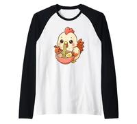 Mignon Poulet Mangeant Ramen Kawaii Art Amateur de Nourriture Manche Raglan