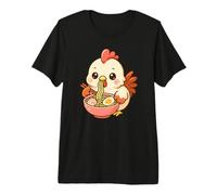 Mignon Poulet Mangeant Ramen Kawaii Art Amateur de Nourriture T-Shirt Haut de Gamme