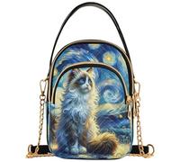 Mignon Ragdoll Cat Nuit étoilée Sac à main pour femme Sac à main matelassé pour téléphone portable Chaîne Sac à main Mignon Pochette pour femme Fermeture éclair Fourre-tout 15 x 8 x 21 cm