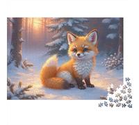 Mignon Renard dans la Neige 1000 Pièces Carton Extra Épais Puzzle Classique Couple Partenaires Entraînement du Cerveau Belle Décoration Idée Cadeau 52x38cm/1000pcs