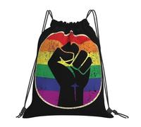 Mignon Sac de Gym Arc-en-Ciel LGBT Drapeau Gay P Poings serrés en Signe de Soutien Sac à Motifs Sac à Dos léger 36x42cm pour randonnée,Camping,Voyage