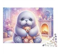 Mignon Sceau Embrasser Ours 1000 Pièces Puzzle pour Adultes Carton sans Odeur Anti-Stress pour S'amuser Stimuler l'esprit avec Affiche Guide 70x50cm/1000pcs