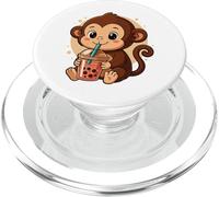 Mignon Singe Kawaii Anime Boire du thé aux Bulles Fille Enfants PopSockets PopGrip pour MagSafe