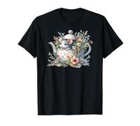 Mignon Souris dans Une théière Florale Cottagecore Art T-Shirt Graphique avec Valeur, Homme, Noir, L