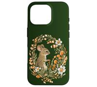 Mignon Souris Sauvage Couronne de Fleurs Cottagecore Woodland Animal Art Coque pour iPhone 16 Pro