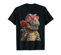 Mignon T-Rex avec des Lunettes en Forme de cœur Rose Saint-Valentin Dinosaure T-Shirt