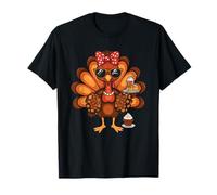 Mignon Thanksgiving Turquie Boire Café Lover Femmes Filles T-Shirt