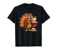 Mignon Thanksgiving Turquie Boire Café Lover Femmes Filles T-Shirt