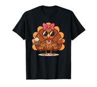 Mignon Thanksgiving Turquie Boire Café Lover Femmes Filles T-Shirt
