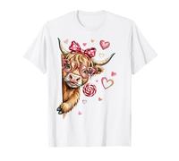 Mignon Vache Highland Saint Valentin cœurs regardant Bonbons Femmes T-Shirt