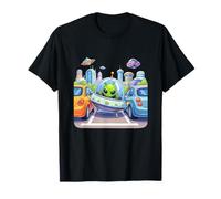 Mignon Vert Alien City Traffic UFO Parking Chaos T-Shirt
