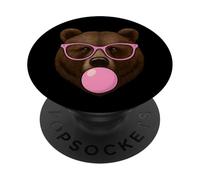 Mignon Visage d'ours Mangeant de la Gomme et Fait des Bulles d'ours drôles pour Femmes PopSockets PopGrip Adhésif