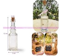 Mignonette en Verre avec un bouchon de Liège, 12cm, arabesques gravées, contenant forme fiole - Unique