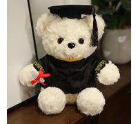 Mignonne Poupée En Peluche Docteur Célibataire Ours Cadeau De Remise De Diplôme Étudiant Poupée Ours En Peluche Coffret Cadeau Individuel Beige 30cm + Lumières Colorées + Petit Bouquet (Poupée Non Inc