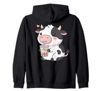 Mignonne Vache Bubble Tea Kawaii Anime Vaches Amoureux Sweat à Capuche