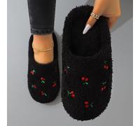 Mignonnes pantoufles d'intérieur en peluche brodées de fruits et de cœurs, chaudes. Chaussons silencieux pour le sol, pour l'automne/l'hiver, chaussures en fourrure, Noël, pantoufles moelleuses CN38-3