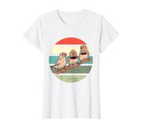 Mignons Trois Diamants Mandarins sur Une Branche Oiseaux de T-Shirt Graphique avec Valeur, Femme, Blanc, XL