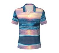 Migpkd Beach Wave Sun Cloud Men is Golf Polo à manches courtes Performance Moisture Wick Chemises de golf décontractées à col imprimé pour homme, Noir , L