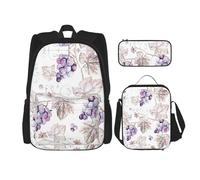 Migpkd Beau sac d'école motif feuilles de vigne - Trousse à crayons - Sac à déjeuner - Sac à dos pour enfants