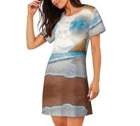 Migpkd Chemise de nuit à manches courtes pour femme avec imprimé « Water Rush to Tropical Beach », Noir , XL