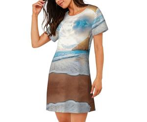 Migpkd Chemise de nuit à manches courtes pour femme avec imprimé « Water Rush to Tropical Beach », Noir , XL