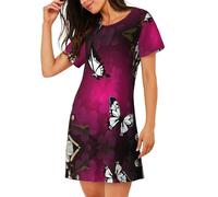 Migpkd Chemise de nuit noire et blanche à motif de papillon pour femme - Chemise de nuit à manches courtes - Robe de nuit imprimée, Noir , M