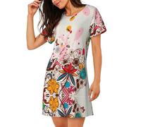 Migpkd Chemises de nuit colorées à fleurs et papillons pour femmes - Manches courtes - Chemise de nuit imprimée, Noir , XL