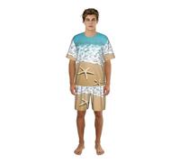 Migpkd Ensemble de pyjama d'été 3D avec belle étoile de mer sur la plage et le sable pour homme - Vêtement de nuit léger à manches courtes - Doux et confortable, Noir , L