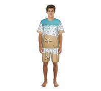 Migpkd Ensemble de pyjama d'été 3D avec belle étoile de mer sur la plage et le sable pour homme - Vêtement de nuit léger à manches courtes - Doux et confortable, Noir , M