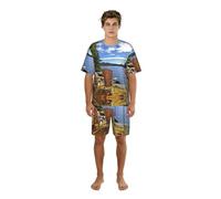 Migpkd Ensemble de pyjama d'été léger à manches courtes pour homme Motif plage et paysage marin, Noir , L
