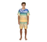 Migpkd Ensemble de pyjama d'été léger à manches courtes pour homme Motif vague de mer Bleu plage, Noir , L