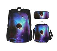 Migpkd Galaxy Planet Sac d'école, trousse à crayons, sac à déjeuner, sac à dos pour enfants