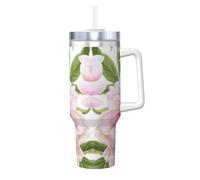 Migpkd Gobelet à motif floral blush de 1200 ml avec poignée, isolation d'été et tasse rafraîchissante pour cadeau d'anniversaire