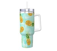Migpkd Gobelet tendance en forme d'ananas de 1,2 l avec poignée, isolation d'été et tasse rafraîchissante pour cadeau d'anniversaire