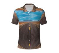 Migpkd Highway Road in The Desert Landscape Men is Golf Polo manches courtes Performance Moisture Wick Casual Print Col Chemise de golf pour homme, Noir , 3XL