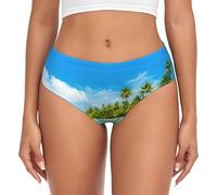 Migpkd Island With Sandy Beach And Palm Tree Sous-vêtements biologiques pour femmes, slip et hipster, culotte classique respirante pour femme, Noir , 4XL