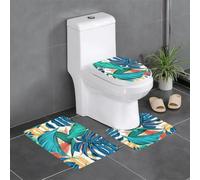 Migpkd Lot de 3 tapis de bain en flanelle Motif feuilles de palmier | Tapis de salle de bain avec contour en forme de U - Doux et absorbant - Lavable - Pour baignoire, douche, buanderie