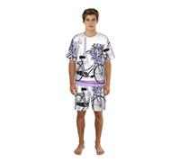 Migpkd Love On The Bike Ensemble de pyjama d'été léger à manches courtes pour homme, Noir , M