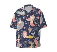 Migpkd Mermaid in The Ocean Chemise hawaïenne à manches courtes imprimée décontractée boutonnée Aloha pour homme, Noir , XL