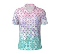 Migpkd Mermaid Pastel Pink Purple Aqua Tea Men is Golf Polo à manches courtes Performance Moisture Wick Casual Imprimé Col Chemise de golf pour homme, Noir , 4XL