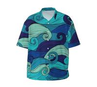 Migpkd Ocean Wave Chemise hawaïenne à manches courtes pour homme Imprimé décontracté, Noir , 6XL