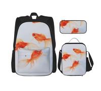 Migpkd Petit sac à dos d'école, sac à crayons, sac à déjeuner, sac à dos pour enfants Motif poissons rouges
