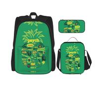 Migpkd Psych Ananas Citation Cartable Trousse à crayons Sac à déjeuner Combinaison Sac à dos pour enfants School Bookbag