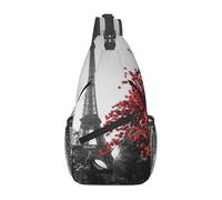 Migpkd Sac à bandoulière gris Paris Tour Eiffel Paysage urbain Fleur rouge Sac à bandoulière décontracté Sac à dos pour femme Homme Léger Voyage Randonnée Gym