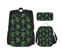 Migpkd Sac d'école Cactus Art - Trousse à crayons - Sac à déjeuner - Sac à dos pour enfants